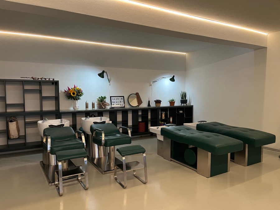 Styling station with mirrors at Brama Hair Studio